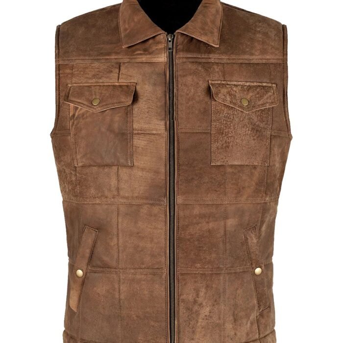Mens Vintage Brown Body Warmer Leather Vest