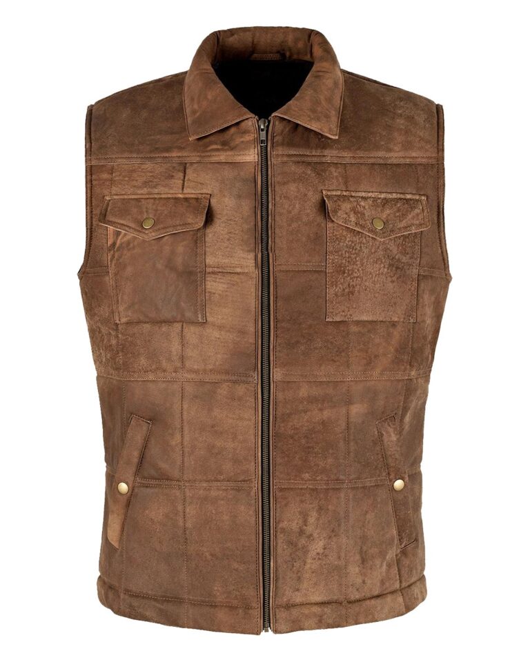 Mens Vintage Brown Body Warmer Leather Vest