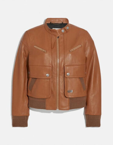 Women Brown Lambskin Bomber Biker Leather Jacket