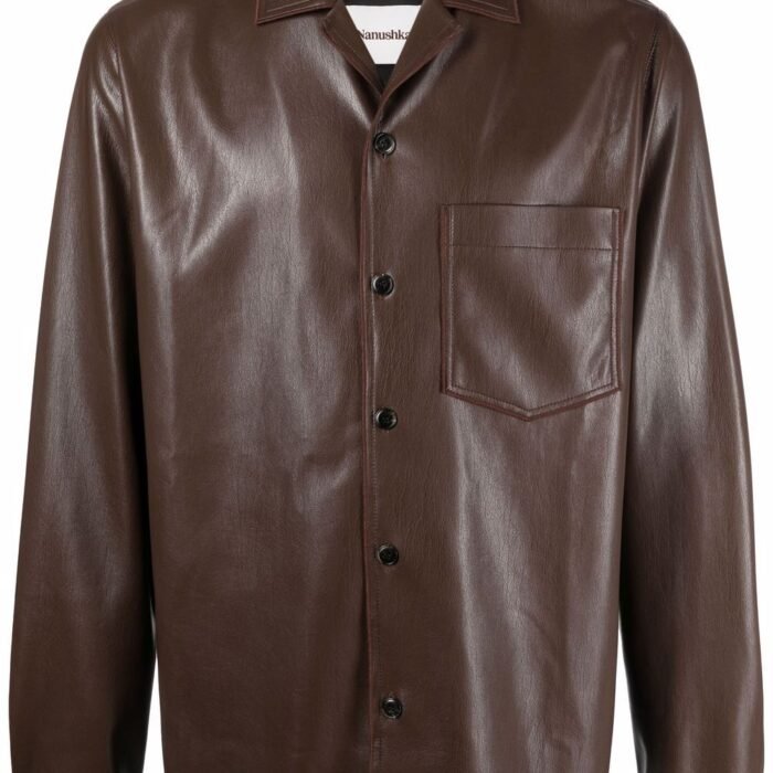Mens dark brown leather shirt