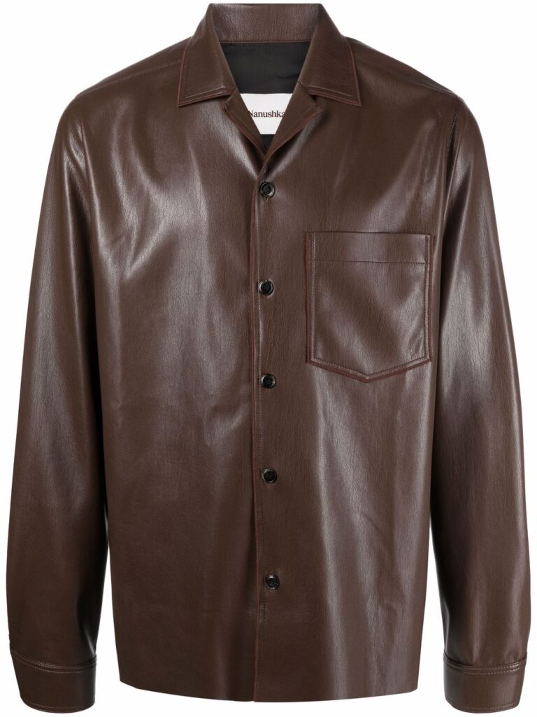 Mens dark brown leather shirt