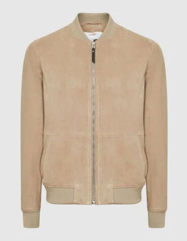 Men Brown Suede Leather Bomber Jacket