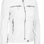 Timeless Grace: White Real Leather Jacket for Women