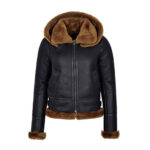 Women's Black Hooded B3 Flying Shearling Jacket