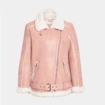 women rose blossom shearling leather jacket