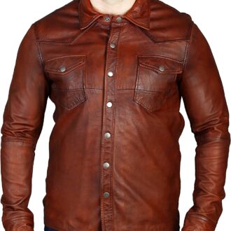 Mens Genuine Leather Shirt Brown