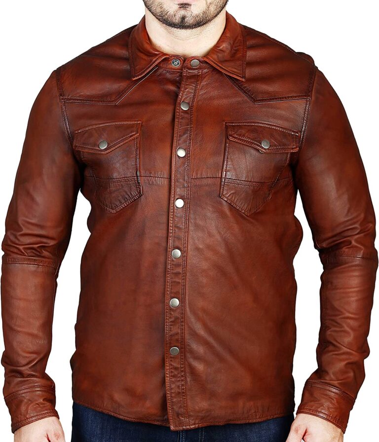 Mens Genuine Leather Shirt Brown