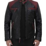 Men's Black and Maroon Quilted Cafe Racer Leather Jacket - Vintage Charm