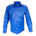 Blue Leather Shirt with Two Flap Pockets - Casual Cool Style