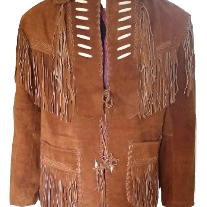 Mens Western cowboy Brown suede leather jacket with Fringes