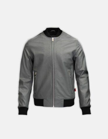 GREY LEATHER VICTORY BOMBER JACKET