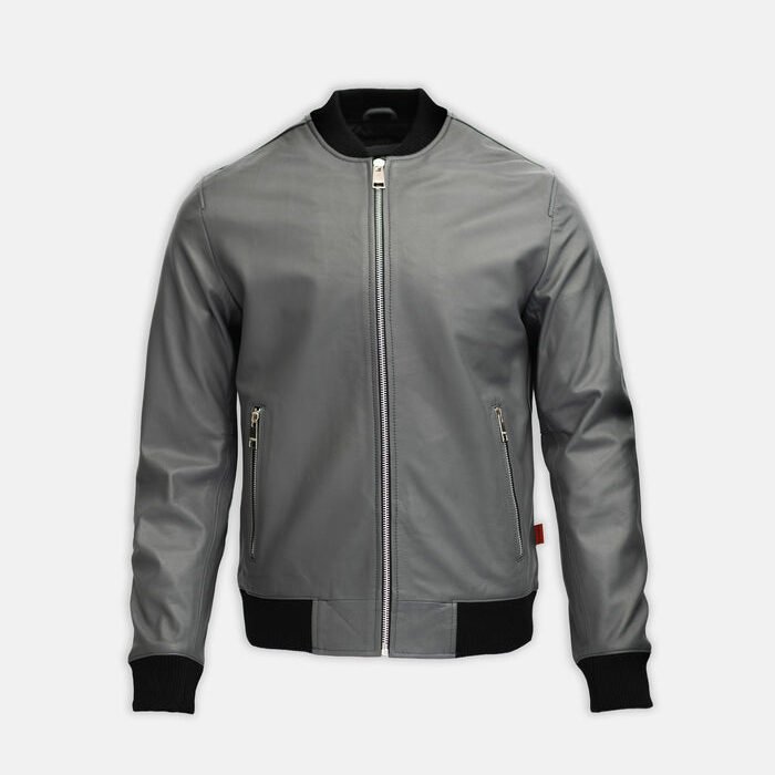 GREY LEATHER VICTORY BOMBER JACKET