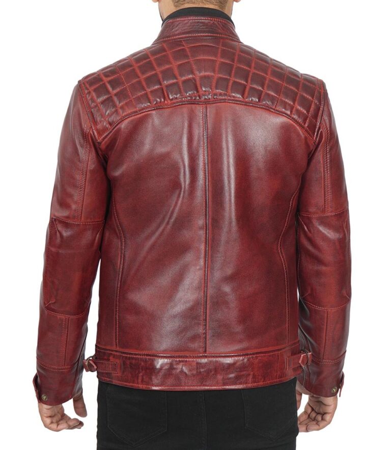 Mens Cafe Racer Maroon Leather fashion Jacket