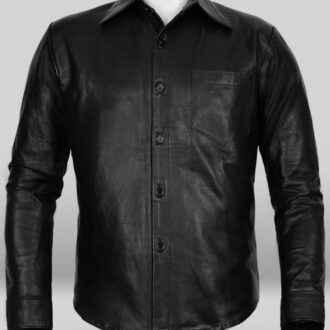 MENS BLACK CLASSIC LEATHER SHIRT