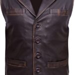 Men Brown Cow Hide Leather Distressed Vest