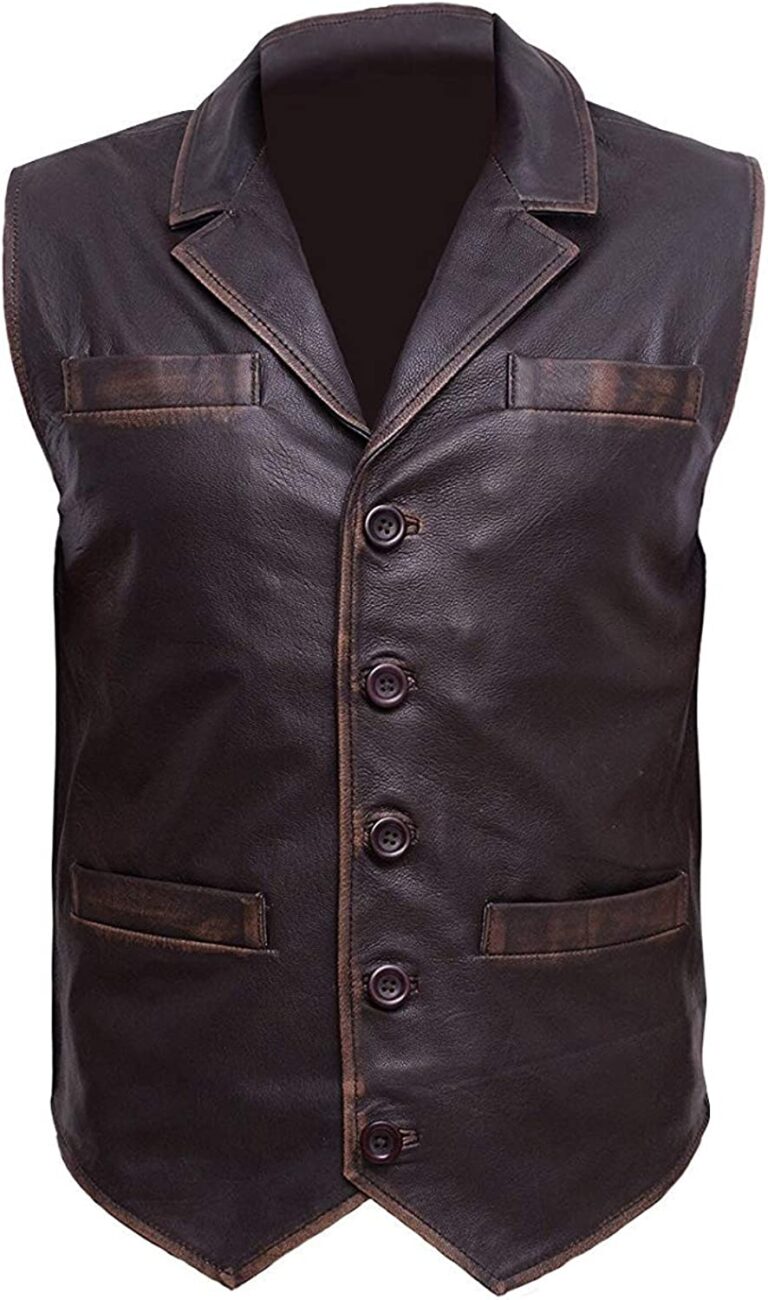 Men Brown Cow Hide Leather Distressed Vest