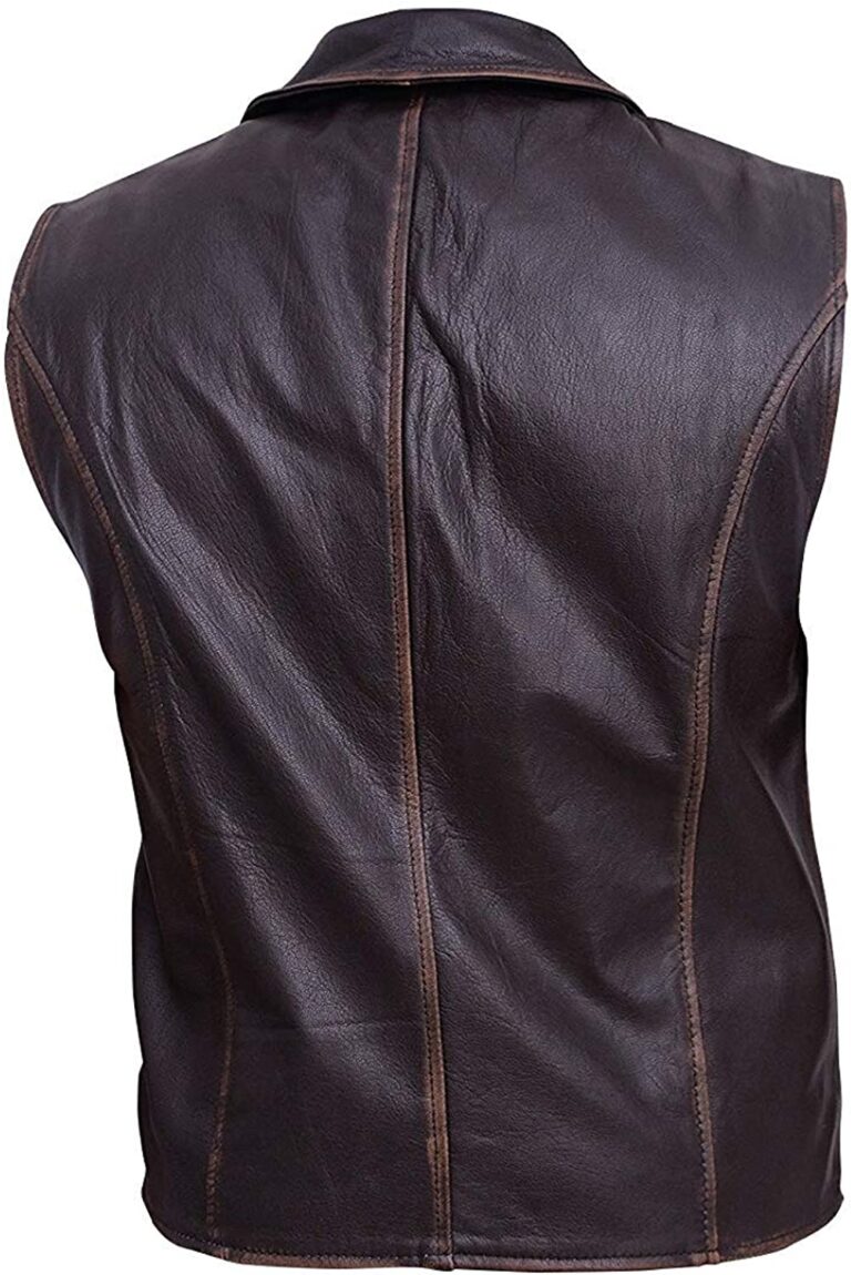 Men Brown Cow Hide Leather Distressed Vest