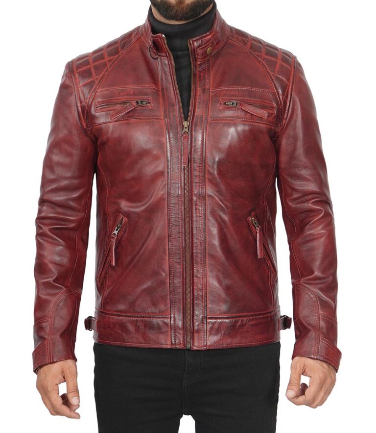 Mens Cafe Racer Maroon Leather fashion Jacket - Mready