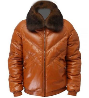 Mens Bubble Puffer V Bomber Leather Jacket
