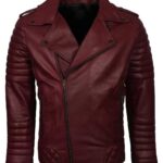 Bold Men's Rockstar Street Fashion Burgundy Red Leather Jacket