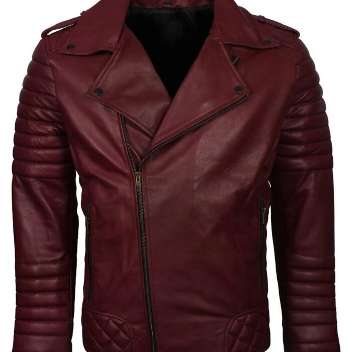 Mens Rockstar Street Fashion Burgundy Red Leather Jacket
