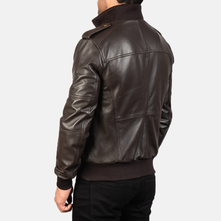 Mens Agent Shadow Brown Leather Bomber Jacket