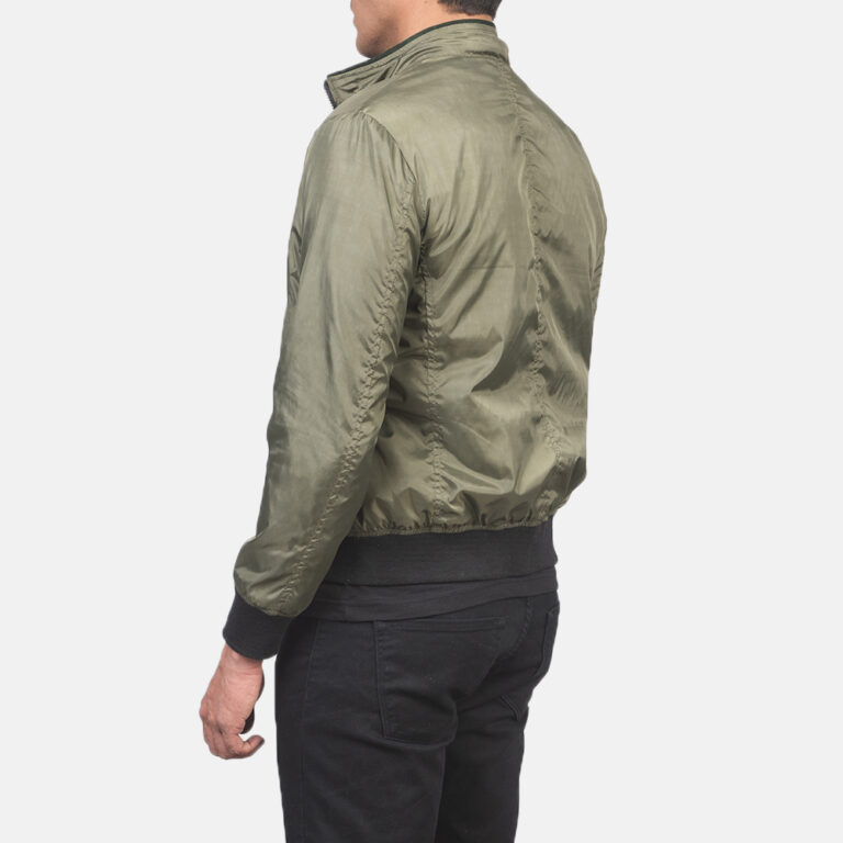 Mens Ramon Green Leather Bomber Jacket