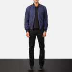 Mens Blue Suede Bomber Jacket - Cool Winter Style