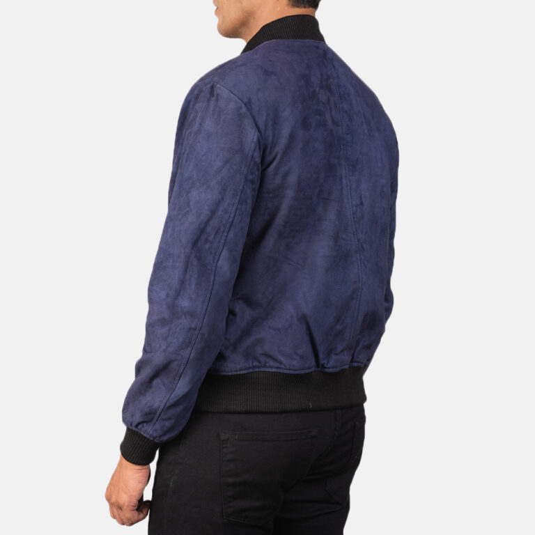 Mens Blue Suede Bomber Jacket