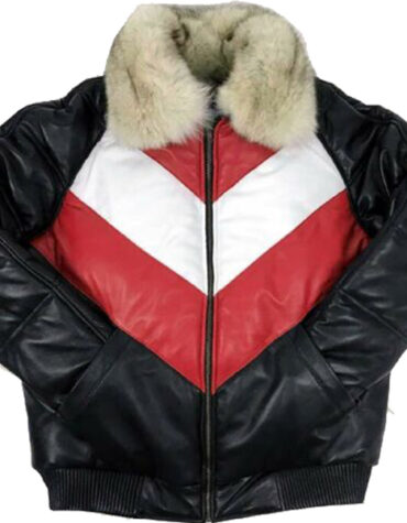 Mens Real Lambskin Leather V-Bomber Jacket