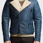 Blue shearling jacket mens for winters