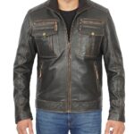 Men's Dark Brown Genuine Leather Cafe Racer Style Jacket - Timeless Elegance