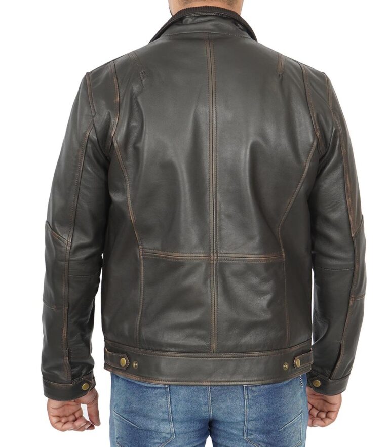 Mens Dark Brown Genuine Leather Cafe Racer Style Jacket