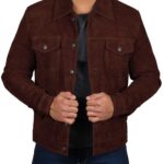 Dark Brown Suede Trucker Jacket for Men - Classic Comfort