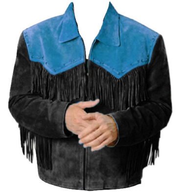 Mens Western coat cowboy suede leather jacket with Fringes Black