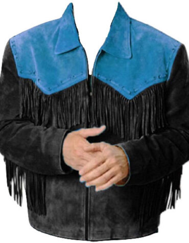Mens Western coat cowboy suede leather jacket with Fringes Black