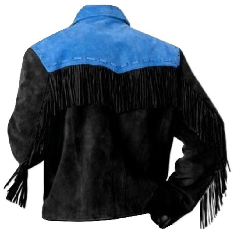 Mens Western coat cowboy suede leather jacket with Fringes Black