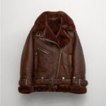 Women Brown Aviator Styled Sheepskin Shearling Leather Jacket