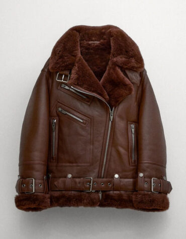 Women Brown Aviator Styled Sheepskin Shearling Leather Jacket