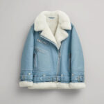 Women Light Blue Sheepskin Shearling Leather Jacket