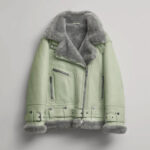 Women Green RAF Aviator Styled Sheepskin Shearling Leather Jacket