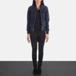 Trendy Women's Blue Suede Bomber Leather Jacket