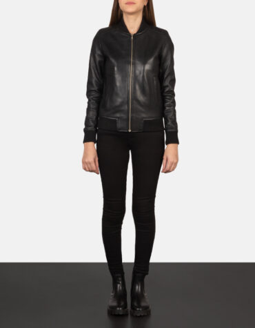 Bliss Black Leather Bomber Jacket