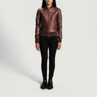 Women Maroon Leather Bomber Jacket