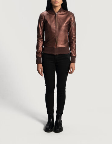 Women Maroon Leather Bomber Jacket