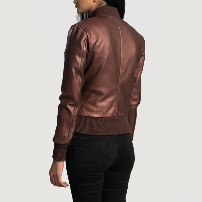 Women Maroon Leather Bomber Jacket