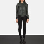 Stylish Women's Green Leather Bomber Jacket