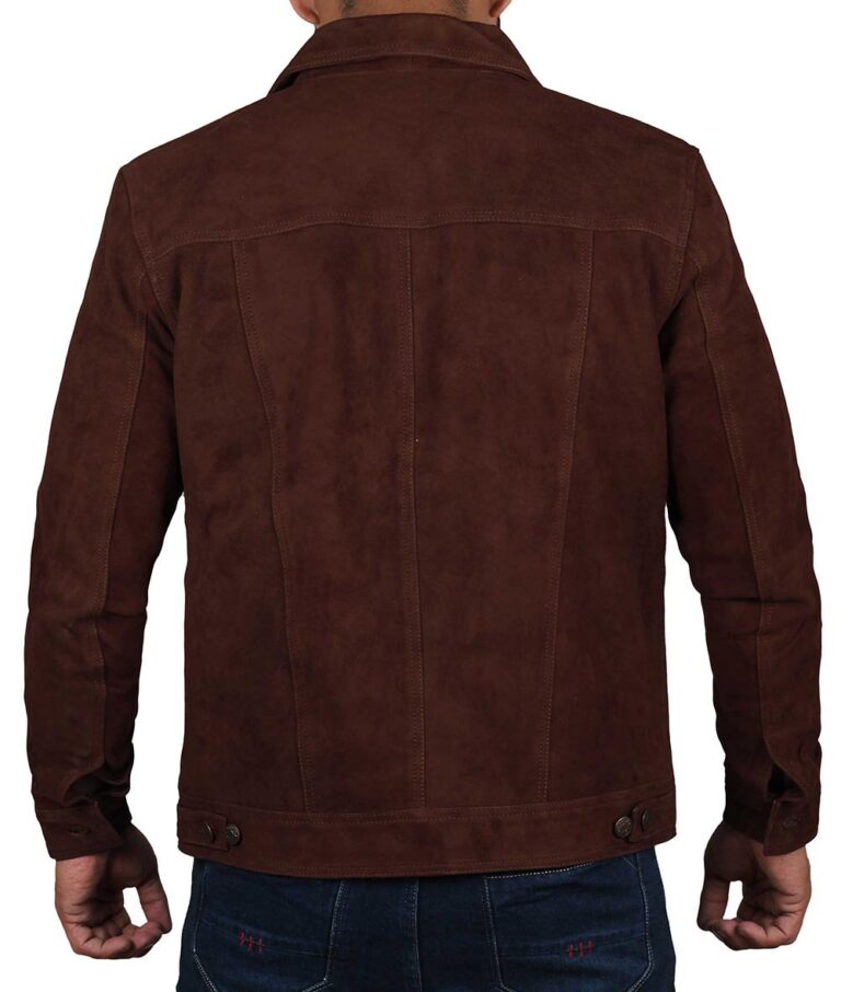 Dark Brown Suede Trucker Jacket For Men