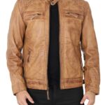 Men's Hand-Waxed Cafe Racer Motorcycle Style Leather Jacket - Distinctive Craftsmanship