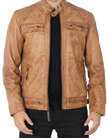Mens Hand Waxed Cafe Racer Motorycle Style Leather Jacket